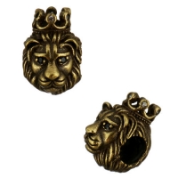 Античная Бусина Лев с короной, цвет бронзовый