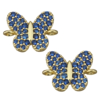 Коннектор Бабочка с синими фианитами, цвет золото