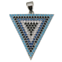 Подвеска Треугольник с чёрными и голубыми фианитами, цвет платина
