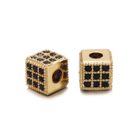 Бусина Куб 5мм с чёрными фианитами; цвет золото