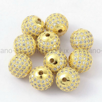 Бусина Шар с прозрачными фианитами; цвет золото, 10мм