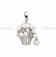 Подвеска Корзинка с россыпью "Жемчуга" на бейле; цвет платина