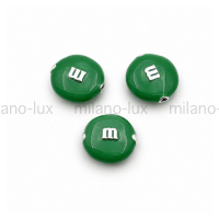 Бусина m&m с Зелёной эмалью, цвет платина 