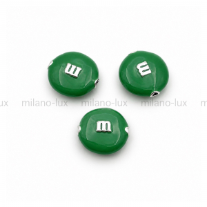 Бусина m&m с Зелёной эмалью, цвет платина 