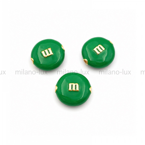 Бусина m&m с Зелёной эмалью, цвет золото