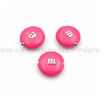 Бусина m&m с эмалью Фуксия, цвет платина 