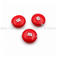 Бусина m&m с Красной эмалью, цвет платина