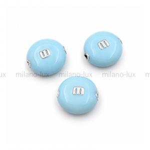 Бусина m&m с Голубой эмалью, цвет платина 