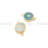 Коннектор Амазонит Натуральный в латуни с фианитом; цвет золото