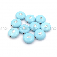 Бусина m&m с Голубой эмалью, цвет платина 