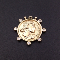 Медальон Elizabeth II с фианитами, 25мм; цвет золото