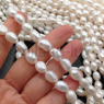 Жемчуг натуральный 10-13мм Белый, барочный рис; нить 39см
