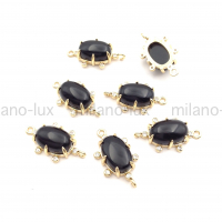 Коннектор Овал Чёрный Агат, 21*11мм; 1 штука