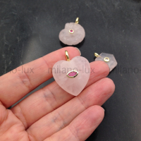 Подвеска Сердце из Розового Кварца с фианитом