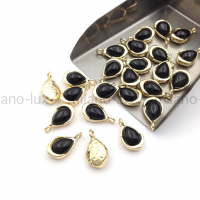 Подвеска Капля с "Чёрным Агатом" 14мм; цвет золото