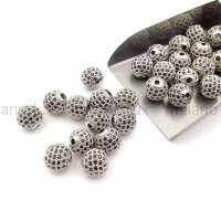 Шар с чёрными Фианитами 10мм, цвет платина