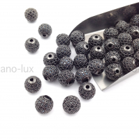 Шар чёрный с чёрными Фианитами, 10мм
