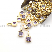 Подвеска фианит тёмный Аметист на бейле; цвет золото