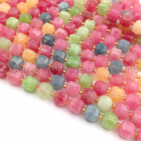 Халцедон Куб гранёный Турмалиновый микс, 8.5мм; нить 38см