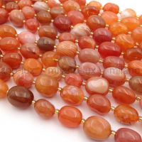 Натуральный рыжий Агат Ботсвана, бочонок 13-18мм; нить 40см