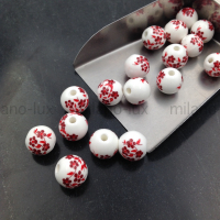 Керамическая бусина Шар 10мм, Красные цветы 