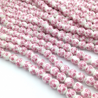 Керамическая бусина Шар 8мм, розовые цветы