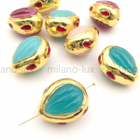 Крупная бусина Лэмпворк в латуни, Тиффани цвет