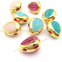 Крупная бусина Лэмпворк в латуни, Розово-Малиновая 