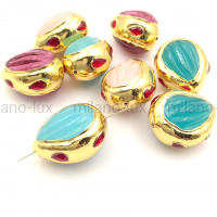 Крупная бусина Лэмпворк в латуни, Голубая 