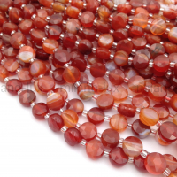 Натуральный рыжий Агат, монета 8мм; нить 37см 