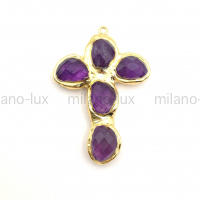 Подвеска из натурального Аметиста в латуни, 52*36мм