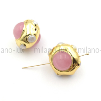 Бусина из Розового Кошачьего глаза с Жемчугом, 22-24мм  