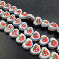 Бусина Керамическая Сердце Клубника, 14*12мм