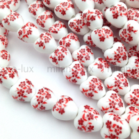 Керамическая бусина Сердце 12мм, Красные цветы