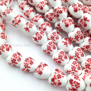 Керамическая бусина Сердце 12мм, Красные цветы