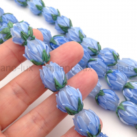 Бусина Лэмпворк голубой Бутон 16*13.5мм 