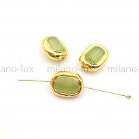 Бусина из Оливкового Кошачьего глаза 15*11мм в латуни 