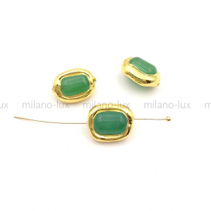 Бусина из Изумрудного Кошачьего глаза 15*11мм в латуни 