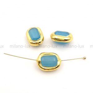 Бусина из Голубого Кошачьего глаза 15*11мм в латуни 