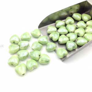 10 Бусин керамическое Сердце, Мятный; 10мм   