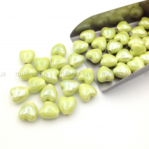 10 Бусин керамическое Сердце, Лайм; 10мм   