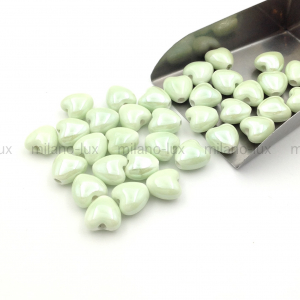 10 Бусин керамическое Сердце, Нежно-Зелёный, 10мм   