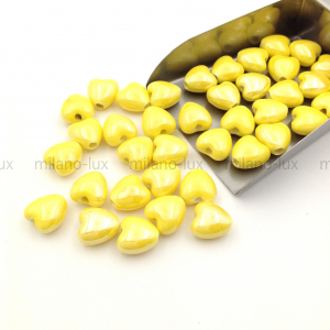 10 Бусин керамическое Сердце, Жёлтое, 10мм   