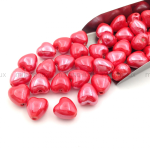 10 Бусин керамическое Сердце, Ягодное, 12.5мм   