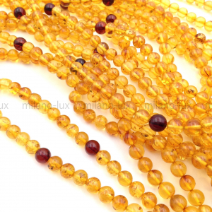 Янтарь натуральный, шар 5.5-6мм, микс цветов; нить 31см 