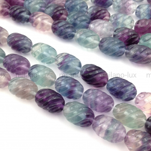 Натуральный Флюорит, резная бусина овальная 14*10мм