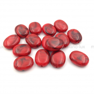 Бусина Акрил, Овальная 18*14мм; красный с чёрным