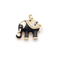 Подвеска Слон с Чёрной эмалью и фианитами, 23мм; цвет золото