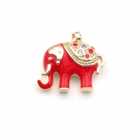 Подвеска Слон с Красной эмалью и фианитами, 23мм; цвет золото