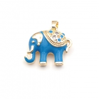 Подвеска Слон с Голубой эмалью и фианитами, 23мм; цвет золото